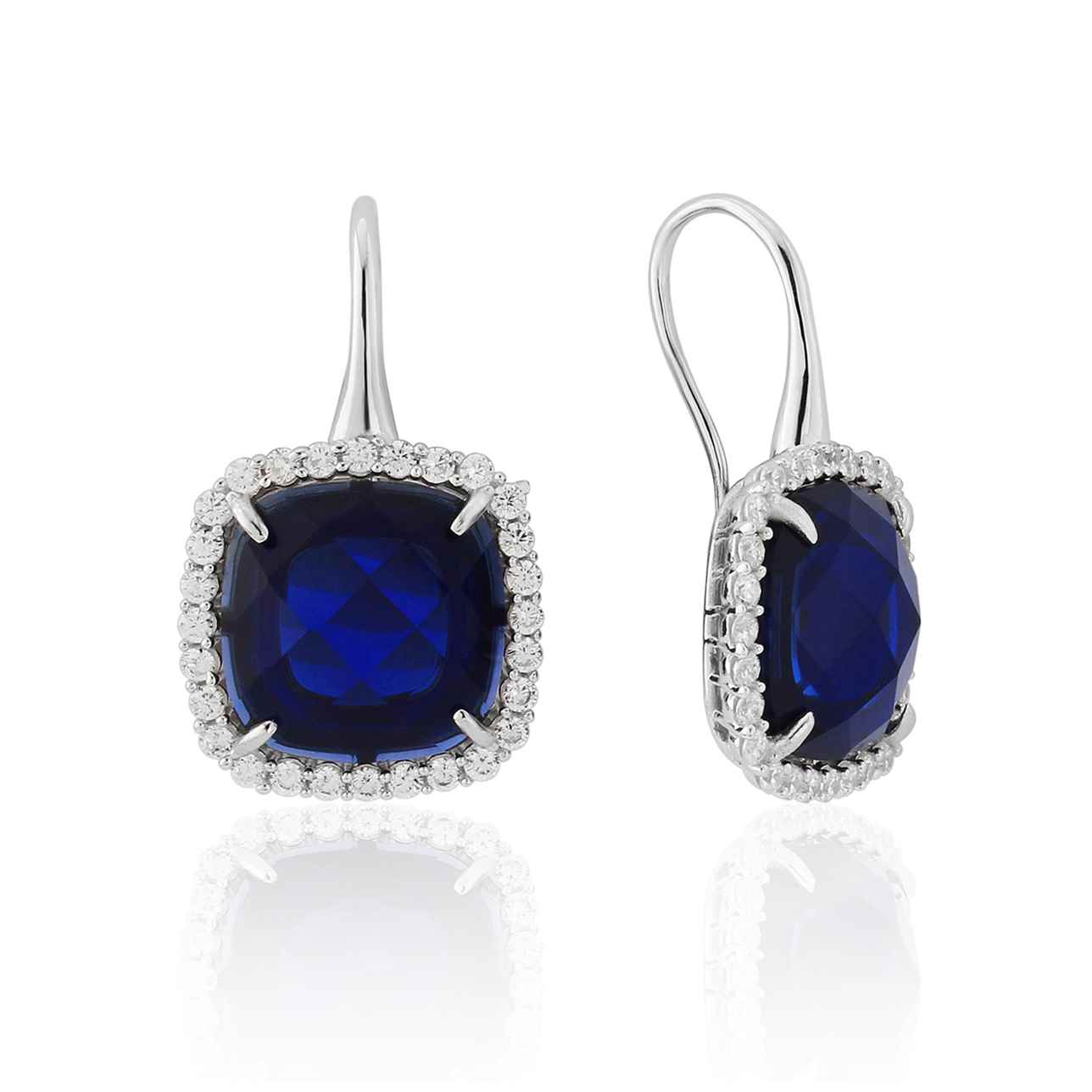 White Created Sapphire Cushion with Cubic Zirconia Earrings