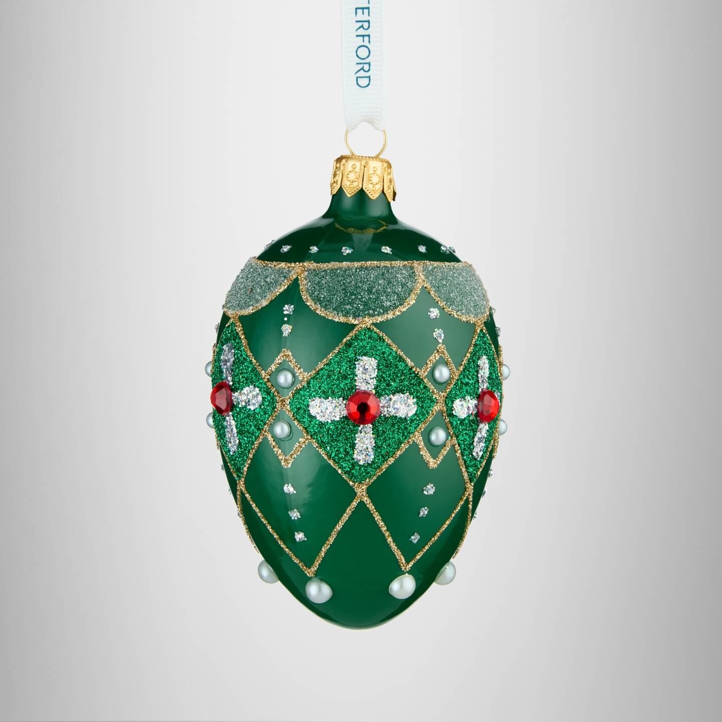 Christmas Holiday Heirlooms Green Red Oval Bauble | Waterford